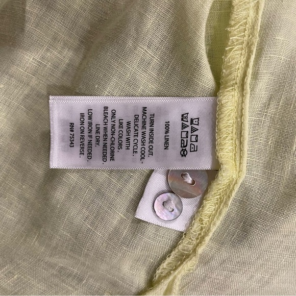 Sigrid Olsen Pop Over Blouse Women’s L Linen Yellow Rolled Sleeves Shirt Tunic - Picture 8 of 11